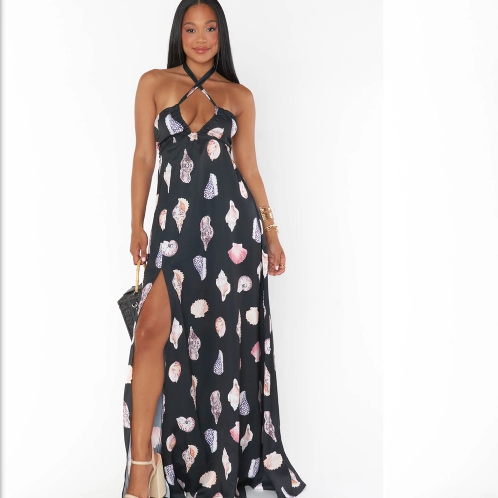 Show Me Your Mumu Milos Maxi Dress ~ Black Sea Shell Luxe Satin